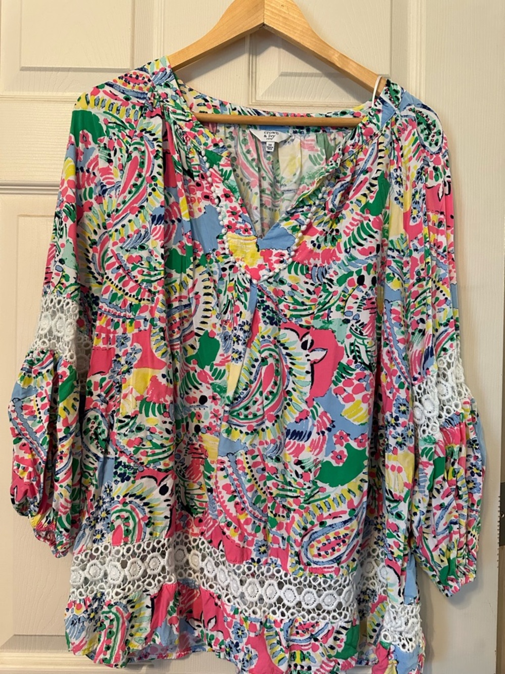 Crown & Ivy Paisley Crochet-Trim Tunic